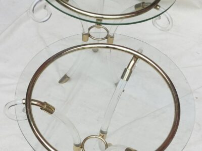 1960/70 Pedestal table pair lucite and gilted iron
