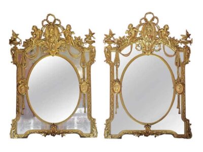 Paire de Miroirs ou similaires,parecloses et médaillons allégorie aux anges et aux oiseaux