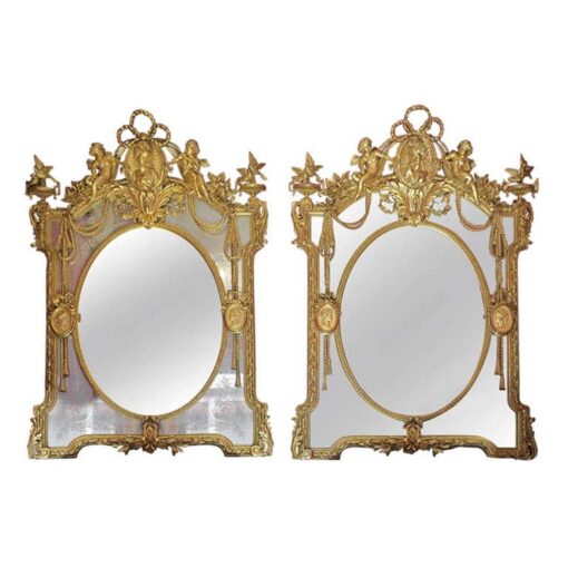 19 th  Pair of Mirrors or similar, parecloses and let us award a medal to allegory to the angels and to the birds