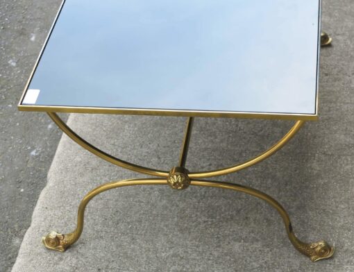 1950/70 Table Basse aux Dauphins en Bronze Doré Jacques Adnet, Plateau Opaline Noire – Image 5