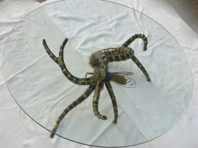 1950/70' Table Bamboo Deco Has the Bronze Cicada with Blue Agates style Duval Brasseur Enlightening