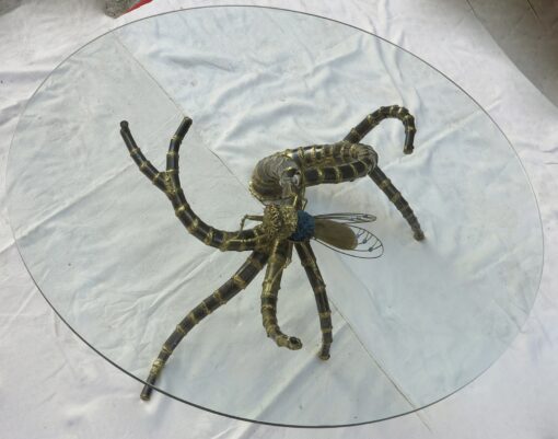 1950/70' Table Bamboo Deco Has the Bronze Cicada with Blue Agates style Duval Brasseur Enlightening