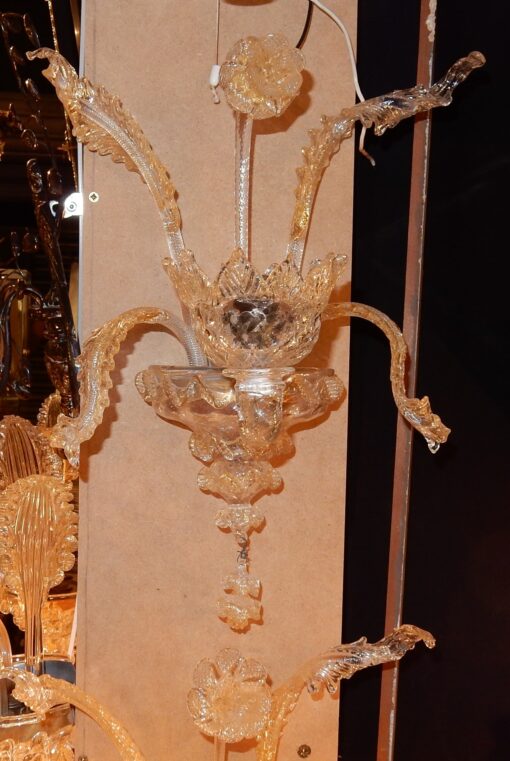 1950' Sconces Pair, 1 Arm Murano Crystal With  Gold - Image 8