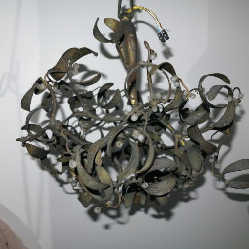 1900' Lustre Boule de Gui en Bronze Art Nouveau à 4 Lampes Diamètre 42 cm – Image 8