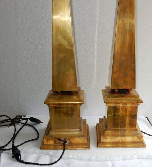 1970 ' Pair of Lamps Obelisks in Brass In The Style Of Maison Jansen - Image 6