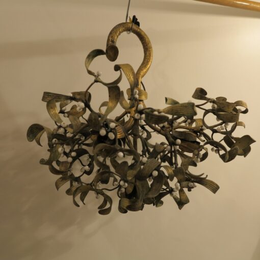 1900' Ball of Mistletoe Art Nouveau Bronze has 4 Bulbs and Pearls Opaline - Image 2