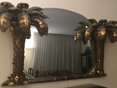 1970 ' Original Mirror with Palms  Illuminating Single Piece by Barbier