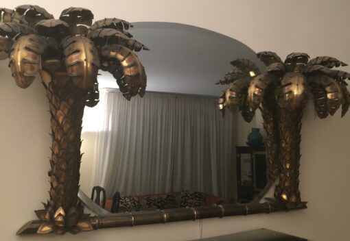 1970 ' Original Mirror with Palms  Illuminating Single Piece by Barbier