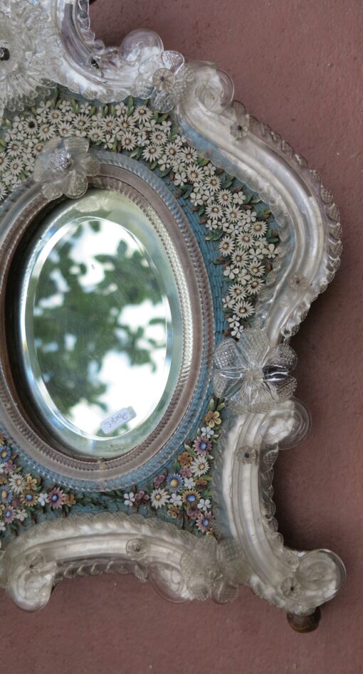 Venitien Mirror With Micromosaique in Hard Stones Decoration of Flowers - Image 6
