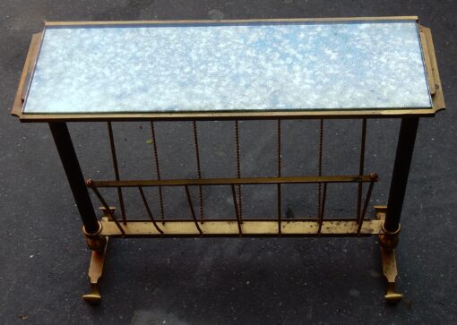 1970' Porte Revue Maison Jansen en Bronze Doré, Plateau Miroir Oxydé