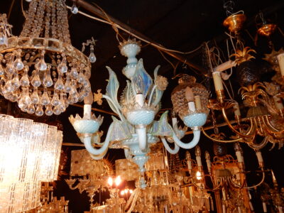 1950/70 'Murano chandeliers Milky Blue Opalescent 6 Arms of Light