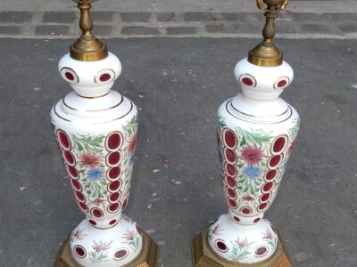 1950/60 Pair Of Baccarat Overlay Lamps