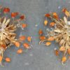 1970' Pair Of  Ceiling Light or Wall Lamp with Flowers and Leaves in the Style of Maison Bagués With Orange Color Leaves - Image 3