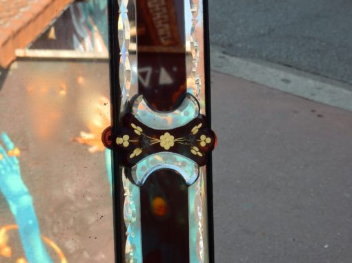 1900' Miroir Venise Rouge et Or à Motifs de Fleurs Eglomisées 200 X 100 cm – Image 6