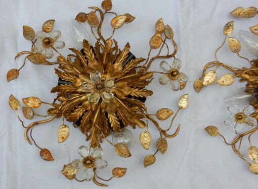 1950/70 Pair of Ceiling Lights has Floral Decoration in the Style of  Maison Bagués - Image 2