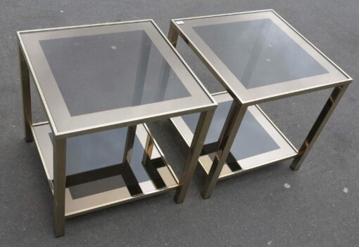 1970/80' Pair  of end of sofa   with tops in smoked frame mirror 50X 50 cm - Image 3