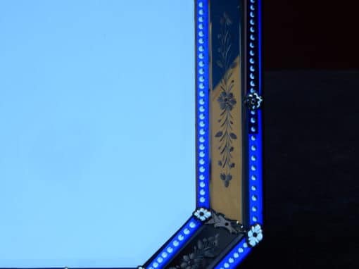 1880 'Mirror Venice octagonal has pediment birds with blue glass barrettes adorned with bubbles - Image 5
