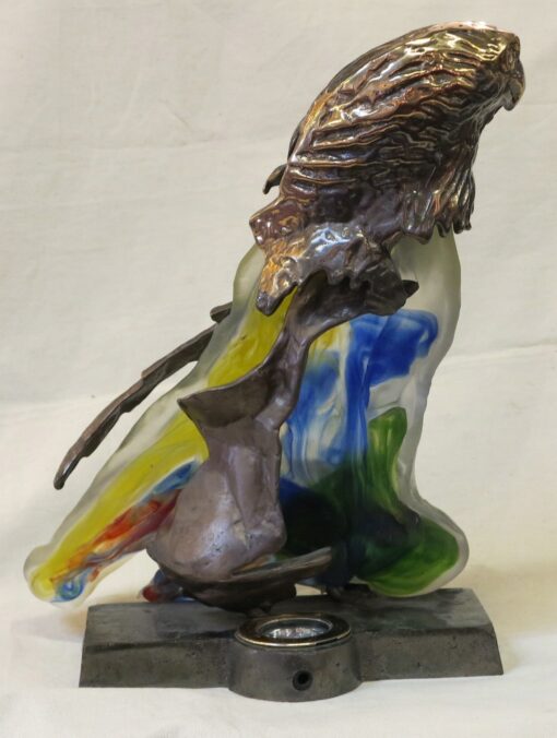 Bronze eagle and training(forming) molten glass swigs, signed LOHE - Image 5