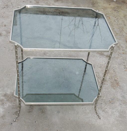 1950/70 Guéridon Maison Baguès Modèle Bambou Laiton Argenté Angles Concaves – Image 2