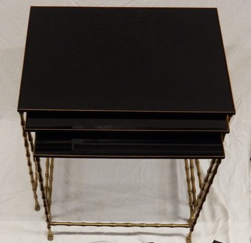 1970' Nested Side Tables Maison Jansen, With 3 Opaline Trays, Bamboo and Claws Feet