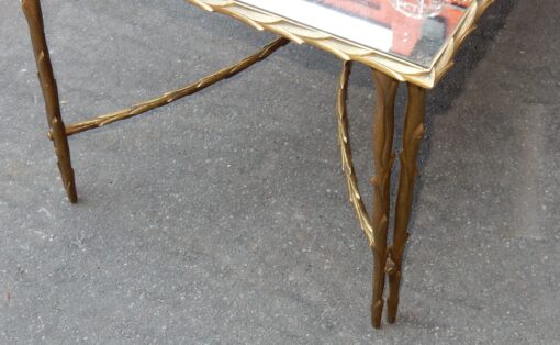 1950/70' Table Basse en Bronze Doré Décor Palmier Maison Charles 112 X 47 cm Double Montant – Image 6