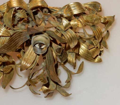 1900' Lustre Boule de Gui en Bronze Art Nouveau a 3 Lampes Diamètre 30 cm – Image 5