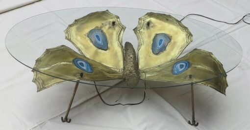 1950/70' Table has the bronze butterfly with blue agates style Duval Brasseur enlightening - Image 6