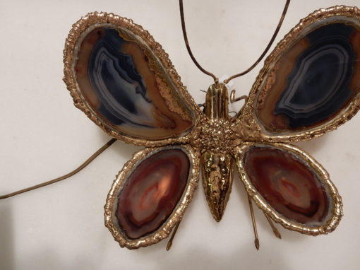 1970' Wall Lamp Butterfly Duval Brasseur With Wings Agates 30 X 30 CM - Image 3