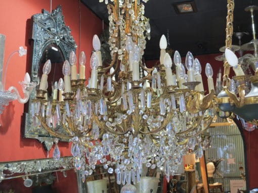 1880/1900 N3 Chandelier Gilded Bronze and Crystal 5 Arms 15 Bulbs - Image 5