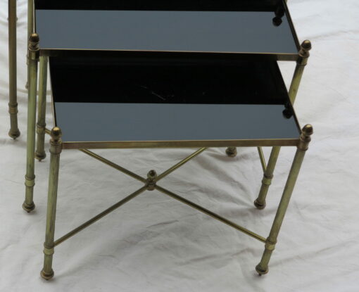 1950/70 Series of 3 Nesting gilted bronze tables  top black opaline entretoise in X - Image 2