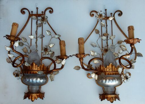 1970' Pair Wall Lamp Deco Chinese in the Style of  Maison Baguès