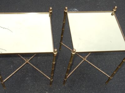1950/70' Pair of End of Sofa Maison Baguès with Tops in Gilted Mirror 38 X 39 cm