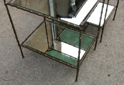 1950/70' Pair of End of Sofa Maison Baguès in Bronze Deco Bamboo Tops in Oxyded Olded Miror 51 X 37 cm - Image 6