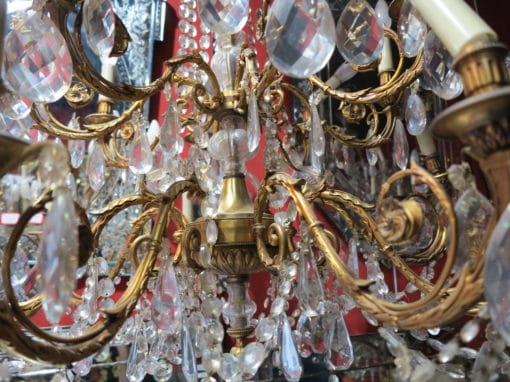 1900' 2 Bronze and Crystal Chandeliers 6 and 8 Arms Same Model - Image 3