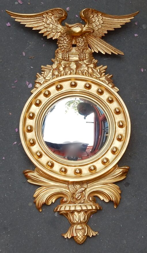 1950/70' Miroir Convexe à l'Aigle, Bois Doré H 97 cm – Image 4