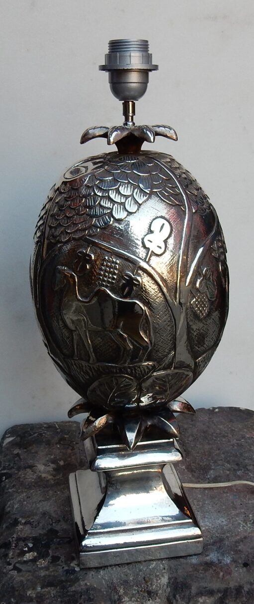 1950/70  Lampe Ananas Décor Animaux Métal Argenté – Image 6