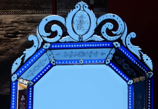 1880 'Mirror Venice octagonal has pediment birds with blue glass barrettes adorned with bubbles - Image 3