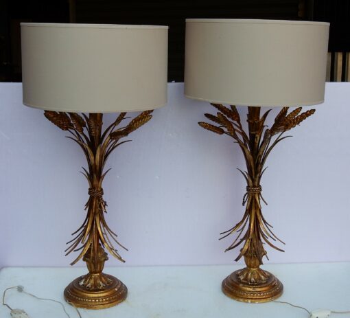 1950/70 Paire de Lampes en Bois Doré Avec Gerbe de Blé – Image 6