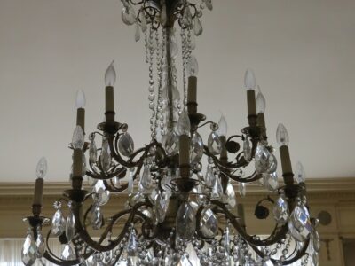 1900' 2 Bronze and Crystal Chandeliers 6 and 8 Arms Same Model