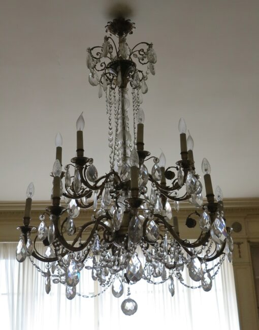 1900' 2 Bronze and Crystal Chandeliers 6 and 8 Arms Same Model