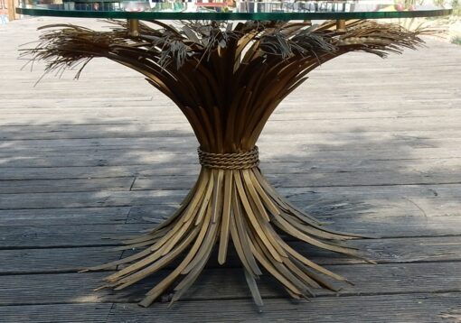 1970' Pedestal Table or Coffee Table in the Style YSL in Gilted Iron - Image 4