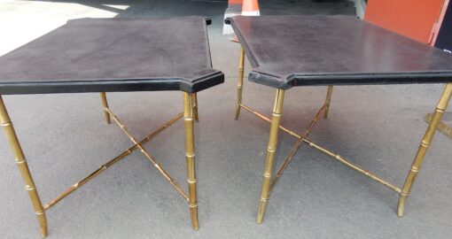1950/70' Paire de Bouts de Canapés Bronze Modèle Bambou Plateau Laque de Chine Style Maison Jansen 89 X 57 cm – Image 8