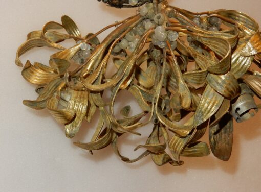 1900' Lustre Boule de Gui en Bronze Art Nouveau a 3 Lampes Diamètre 30 cm – Image 2