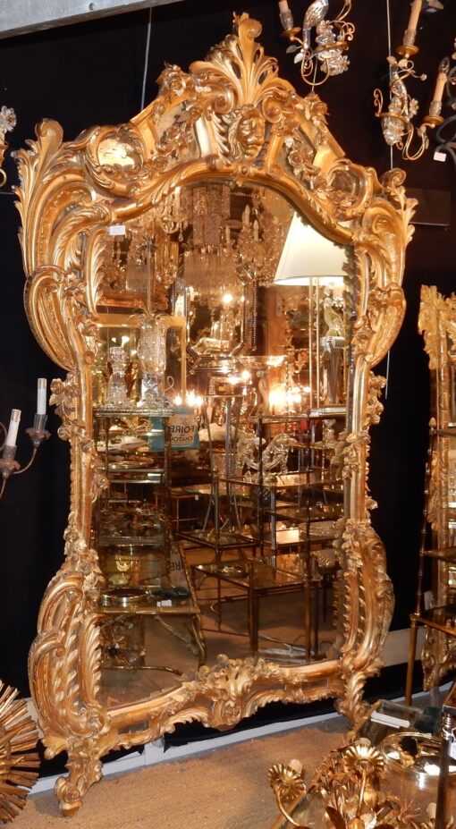1850' Miroir de Style Louis 15 en Bois Doré Glace Mercure 2m40 X 1m50