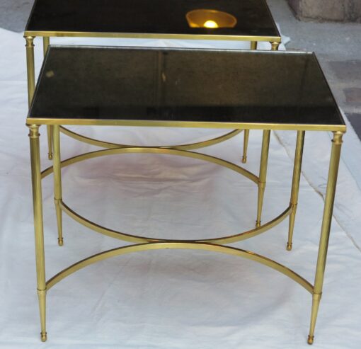 1970' Pair of End of Sofa 61 X 41 Maison Baguès with Top Mirror Silvered Oxided with Entretoise in 1/2 Circle - Image 2