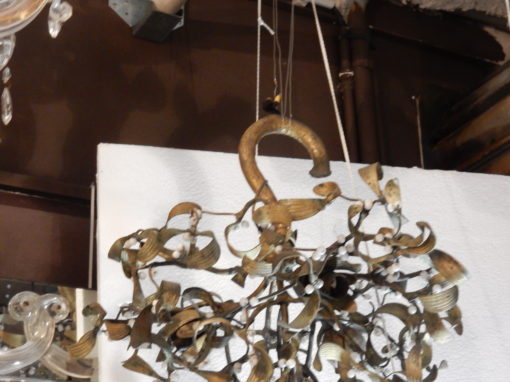 1900' Lustre Boule de Gui en Bronze Art Nouveau a 4 Lampes Diamètre 45 cm – Image 3