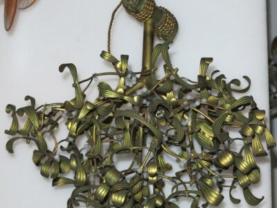 1900'  Ball of Mistletoe Art Nouveau Bronze has 5 Bulbs and Pearls Opaline 50 Diameter