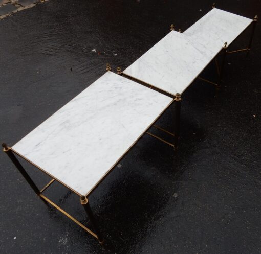 1970' Nested Side Tables Maison Baguès, With 3 Marble Trays, Fluted Feet and Pine Cone Tops - Image 7