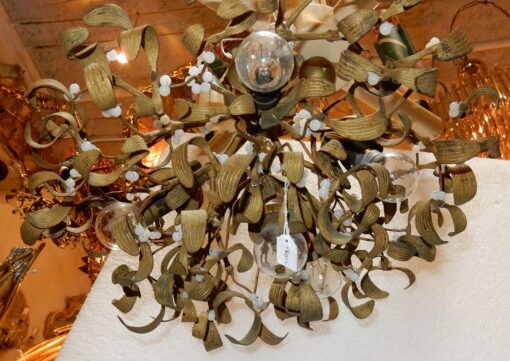 1900' Ball of Mistletoe Art Nouveau Bronze has 5 Bulbs and Pearls Opaline Diameter 45 cm - Image 7
