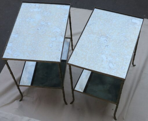 1950/70' Pair  of end of sofa Maison Bagués Bamboo model with tops in oxyded silvered miror 55 x38 - Image 2